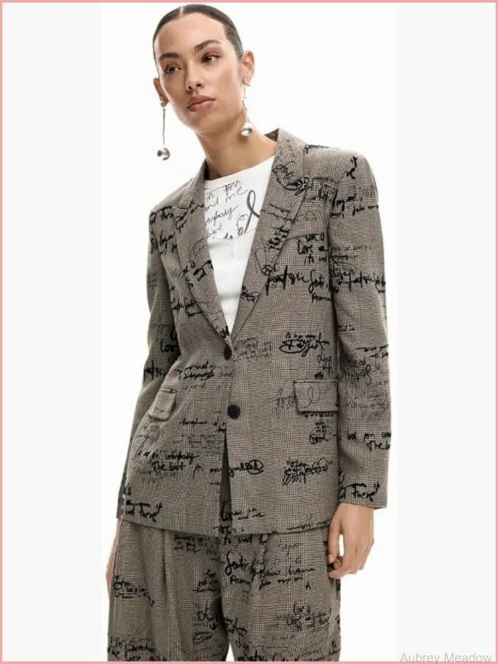 Trench Coat with Zipper Closure Long Sleeve Letter Print